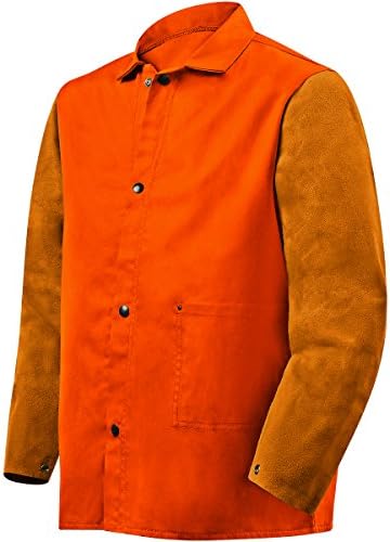 Steiner 1250-Яке размер 3X30 инча, от памук Weldlite Plus Оранжев цвят, Пожароустойчива, ръкави от кафява телешка кожа, 3X размер Large