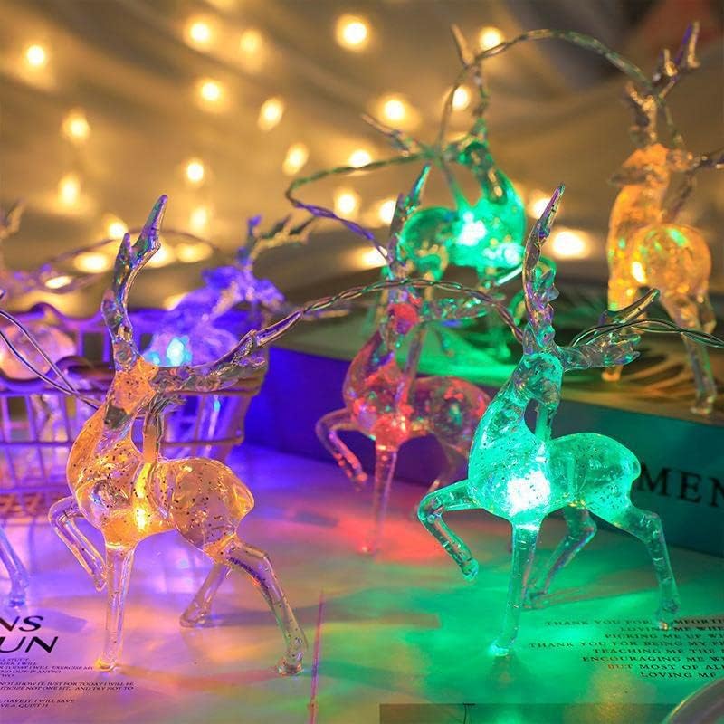 OUHOE Коледни led Гирлянди, 3D Кристални Празнични Гирлянди с изображение на Елен на Лоса за Коледа Новогодишна Украса на Дома Градина (Многоцветен, 3 м 20 светодиода)