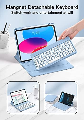 Вертикален калъф за клавиатура на iPad Air 5-ти / 4-то поколение с мишка, калъф за iPad Air5 / Air4 / iPad Pro11 с комбинирана клавиатура, мишка и притежател на молив, Магнитен Въртяща