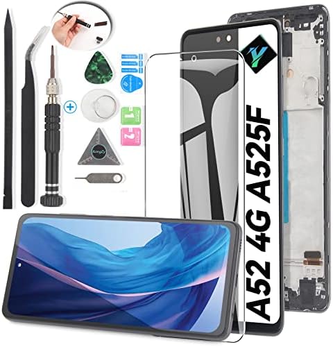 YWLRONG OLED-дисплей, съвместим с Samsung Galaxy A52 4G A525F, разменени LCD дисплей с сензорен екран, в комплект (черни с рамка, не е за Galaxy A52s и A52 5G A526F)