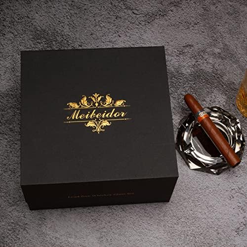 Комплект чаши за уиски Meibeidor от 4 Чаши за бърбън Rocks с Луксозен подарък предавателна кутия, 10 унции, Старомодна Чаша за уиски, Коктейли и Ликьори, Подаръци за мъже за С