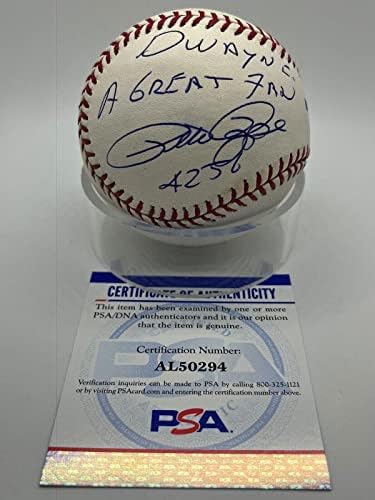 Пийт Роуз даде Автограф Дуэйну Голям Поклоннику Бейзбол PSA DNA - Бейзболни топки с Автографи