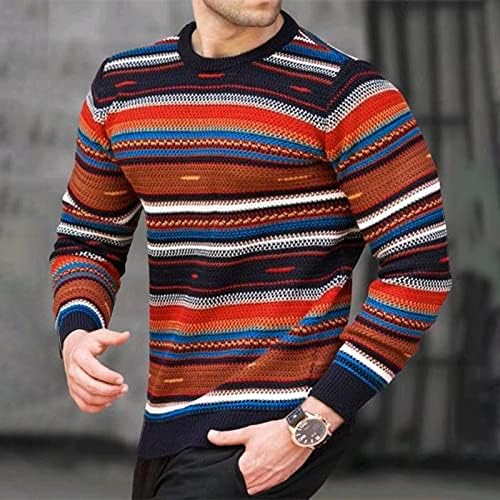 Пуловер Вафла е Задължителен за употреба, Мъжки Пуловер, Свободен Пуловер С кръгло деколте, Дълъг Ръкав, Цветни Пуловери В Ивица, Ежедневни