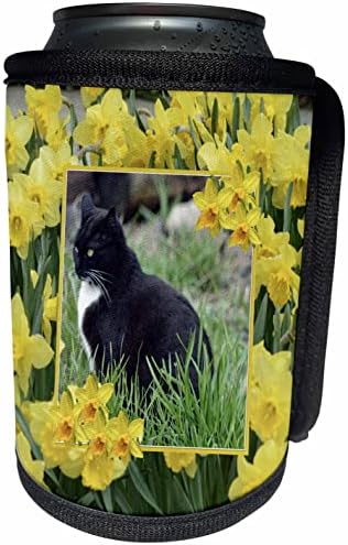 Триизмерна снимка на котка Туксето в рамка от Нарцис - Опаковки за бутилки-хладилника (cc_353678_1)