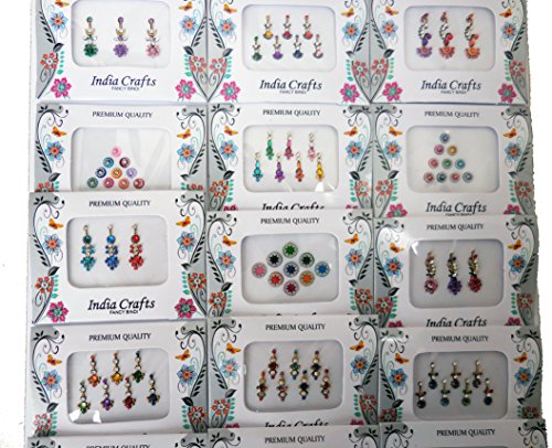 12 Комбинирани Комплекти Bindi в едно - Цветни Декорации за Лице, Етикети Bindi, Индийски Стикер на челото