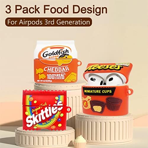 3 опаковки WQNIDE за Airpods Калъф 3-то поколение, Забавна Храна, Златна Рибка, Преливащи Бонбони, Шоколад Защитен Калъф, Кавайный Cartoony