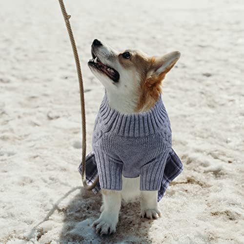 Рокля-пуловер за кучета MAZORT, Трикотажный Пуловер с висока воротом в клетката, Топло Зимата Рокля на Принцеса за Кученца (Сиво, X-Small)