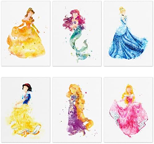 Плакати за декора на стените в стаята на Принцесата, 6 опаковки, Фигура за момичета, 8x10 инча, Прекрасни Акварели Щампи Без Рамки, Снимки