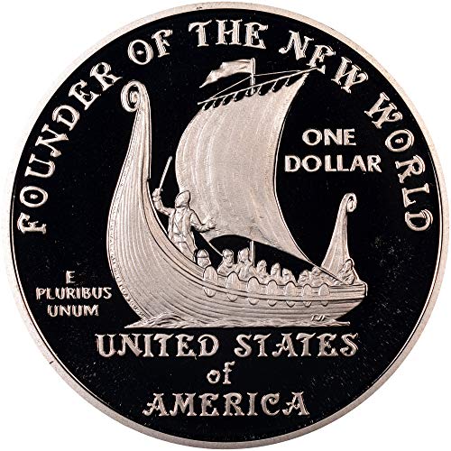 2000 Rv Лейф Ериксон - Основател на монетния двор на САЩ New World - Запомнящите сребърен долар от скъпоценния камък на Proof (DCAM)