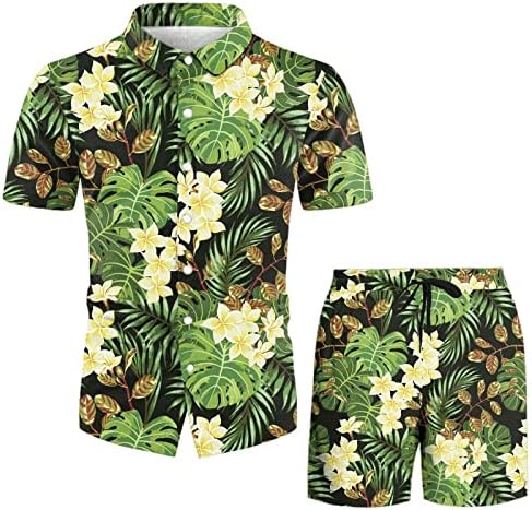 Мъжки Тропически Хавайски Ризи, Комплекти от 2 теми, Мускулест Тениска и Къси Костюми, Класически официални Хавайски Спортни Костюми