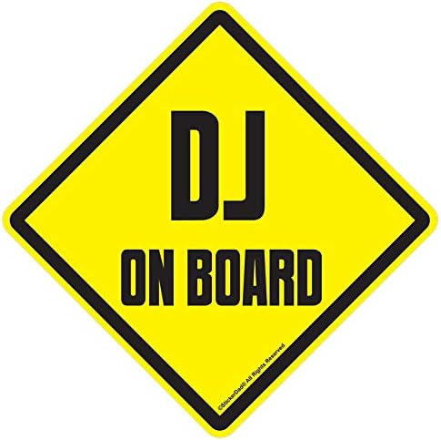 Пълноцветен печатна стикер StickerDad® DJ ON Board V1 - Размер: 4.5 инча, Цвят: жълт / черен - за прозорци, стени, брони, преносими компютри,