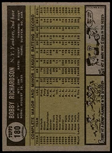 1961 Topps # 180 Боби Ричардсън Ню Йорк Янкис (Бейзболна картичка) VG/БИВШ Янкис