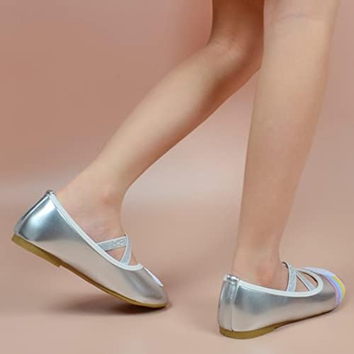 Модел обувки за малки момичета; Обувки Mary Jane, на равна подметка; Ежедневни балет апартаменти на равна подметка, без стягане; Танцови обувки за Малки деца (Сребрист ц?