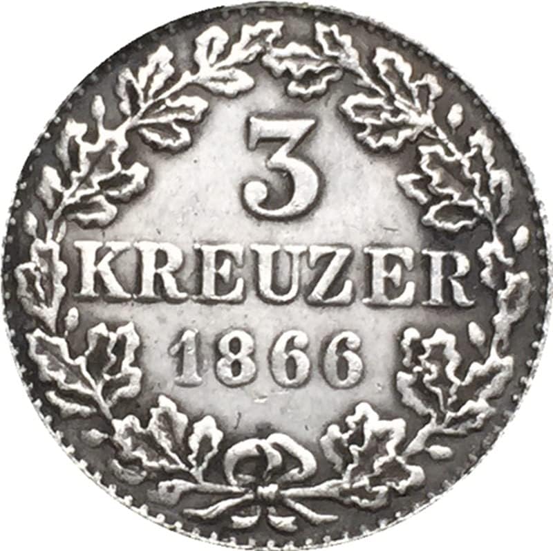 Немски Монети 1866 Г., Медна, със сребърно покритие, Старинни Монети, Монета Събиране на ръчно изработени, подлежащи на выдуванию
