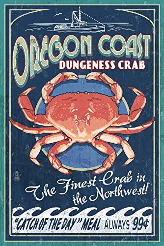 Крайбрежието на Орегон, Ретро знак Dungeness Crab (Черна керамична чаша за кафе и чай по 15 унции, може да се мие в миялна машина и микровълнова печка)
