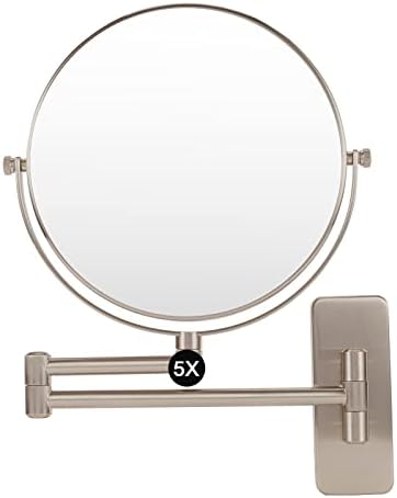 Стенно огледало за грим с 1x/5-кратно увеличение, 8 Двустранно кръгло управляемият выдвижное огледало за баня, завъртащо се огледало за тоалетка маса на 360 градуса, Nie