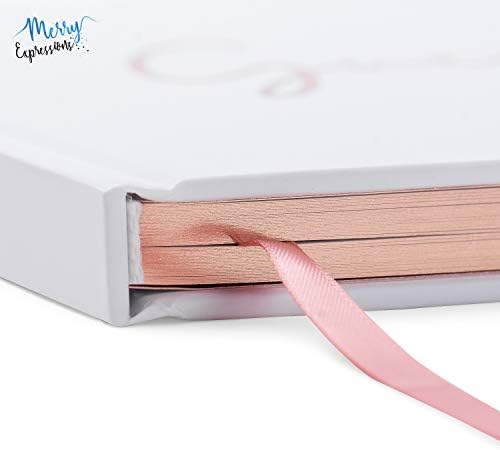 Сватбена книга за Гости Весела Expressions и дръжка от розово злато – Бяла Полароидная твърди корици с размери 9 x 7 инча, 100 страници