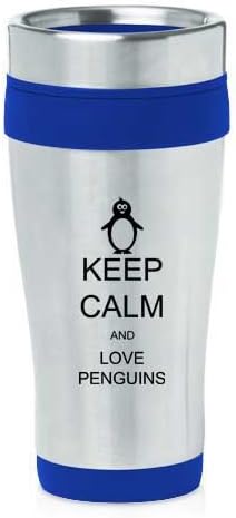 Синята Пътна Чаша с изолация от Неръждаема Стомана, 16 унции Z443 Запазете Спокойствие и обичате Пингвините