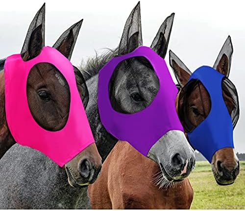 3 Парчета Маска за езда Маска за езда с ушите си Гладка и Еластична Маска за езда, със защита от ултравиолетови лъчи, 3 Цвята (виолетово, Синьо, розово, L)