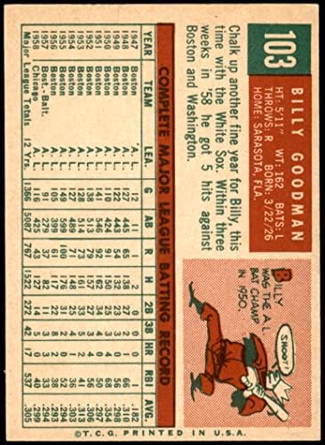 1959 Топпс # 103 Били Гудман Чикаго Уайт Сокс (бейзболна картичка) EX/Mount Уайт Сокс