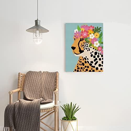 NISTOMISU Пъстри Цветя Короната на Леопард Печат Върху Платно, Стена Декор Гепард Платно Изкуство Знак Платно Плакат Подаръци за Дома,