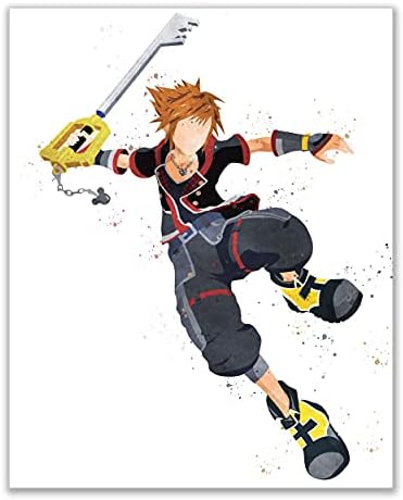 Акварелни Щампи за плакати Kingdom Hearts - Комплект от 3 (8x10) лъскавите стенни щампи KH3 оборудват keyblade - Sora - Riku - Kairi