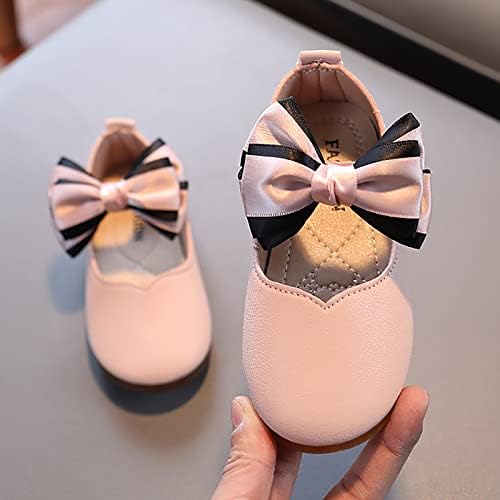 Обувки за малки момичета с цветя модел, обувки Mary Jane, на равна подметка, балет апартаменти без обков с лък, вечерни учебни обувки (Бяло, за малки деца от 4 години)
