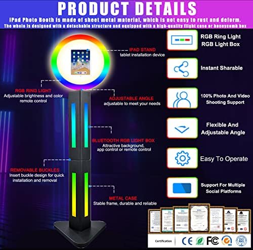 Diandian Преносима 10,2 Фотобудка за Ipad-и, Метална Поставка за Селфи за Ipad под формата на миди с RGB подсветка, Регулируем RGB Led