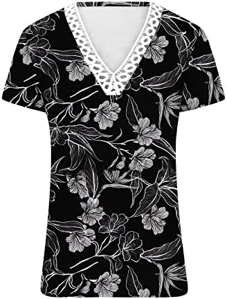 Дамски Модни Годишната Лейси Блуза С V-образно деколте и Принтом Топ с Къс Ръкав, Ежедневни Свободни Ризи, Топ
