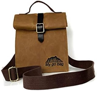 My go bag Изолирано чанта за обяд от Вощеного платна - Веганская кожа с месингова закопчалка тока, Термоизоляционная Водоустойчива чанта