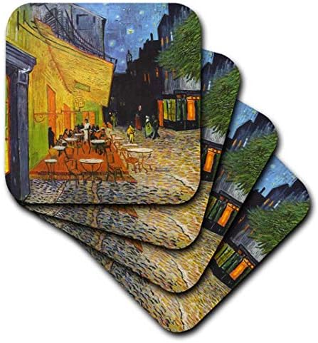 3dRose cst_155653_1 Нощен кафе тераса четка Винсент Ван Гог-1888-Френска проститутка, живопис ресторант-Кафене-Меки подложки, комплект от 4