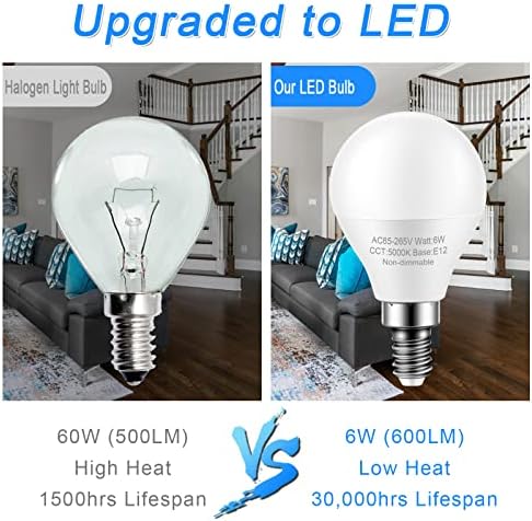4 Комплект Лампи за вентилатори E12, което е равно на 60 W, Дневен Бяло 5000 К, Led лампа под формата на Канделябра с малко основание, Ярка led лампа A15, 120 В, Без регулиране на я?