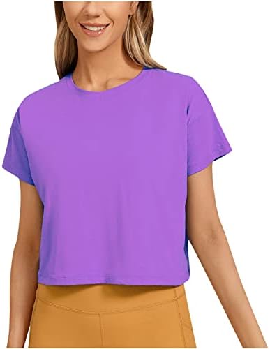 Летни Съкратен Блузи за Жени, Модни Обикновена Тениска с Къс Ръкав Свободно, Намаляване, Ежедневни Тениски с Кръгло деколте, Блуза