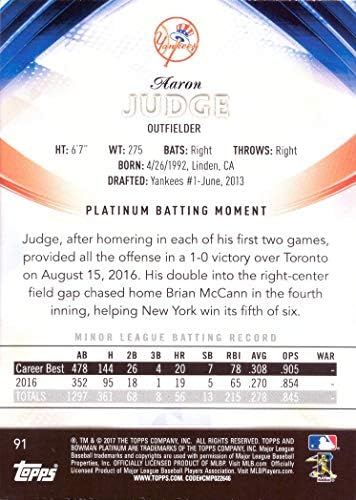 2017 Боуман Platinum Бейзбол #91 Карта начинаещ Аарон Джаджа