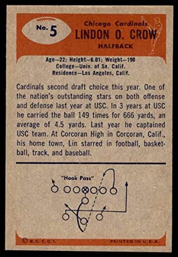 1955 Боуман № 5 Линдън Кроу Чикаго Кардиналс-FB (Футболна карта) EX/MT Кардиналите-FB USC
