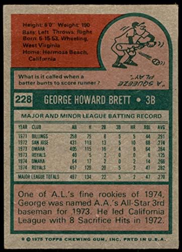1975 Topps # 228 Джордж Брет Канзас Сити Роялз (Бейзболна картичка) VG/БИВШ Роялз