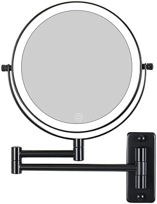 Огледало за грим с подсветка, Тоалетен огледало с осветление, Двустранно Огледало за бръснене с увеличително стъкло 1X 10X за Баня, 3 Цвята Осветление, Сензорен екран ?