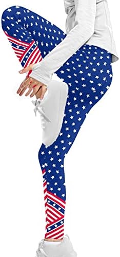 Wanyint Гамаши с принтом Американски Флаг за момичета, Патриотични Сини Червени Панталони на Райета със Звездите на САЩ за Танци, Тичане,