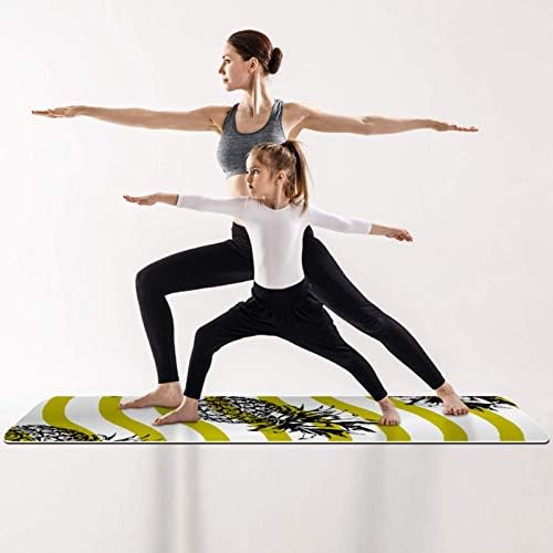 Дебел нескользящий постелката за йога и фитнес Unicey 1/4 с принтом Ananas Waves за практикуване на Йога, Пилатес и фитнес на пода (61x183