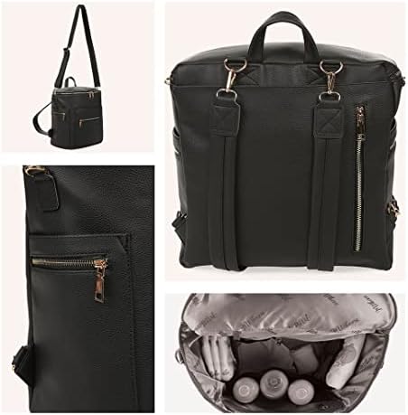 раница-чанта за памперси motheric Soho от черна веганской кожа за деца, голяма дизайнерска утепленная чанта за памперси - детски пътни