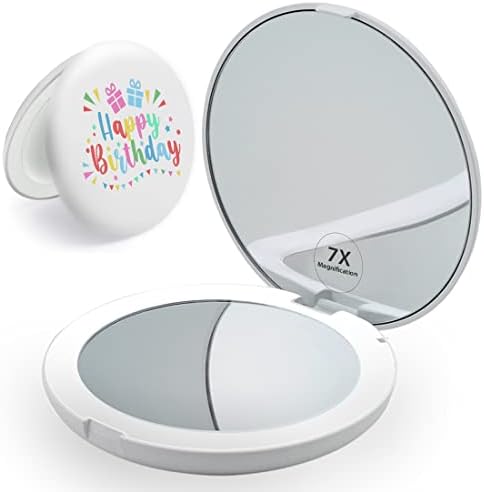 MIRRORVANA X-Голямо Тоалетен огледало за грим с 3 режима цветна подсветка, 10-кратными /5-кратными /3-кратными увеличительными ламперия и надпис честит рожден ден, 7-кратно у
