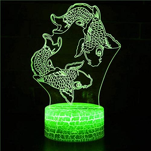 Jinnwell 3D Рибка Нощно Лампа Илюзията за нощна светлина В 7 Цвята което променя Сензорен Прекъсвач Тенис на Украсата на Масата Лампи Акрил Плосък КОРЕМА База USB Кабел Иг
